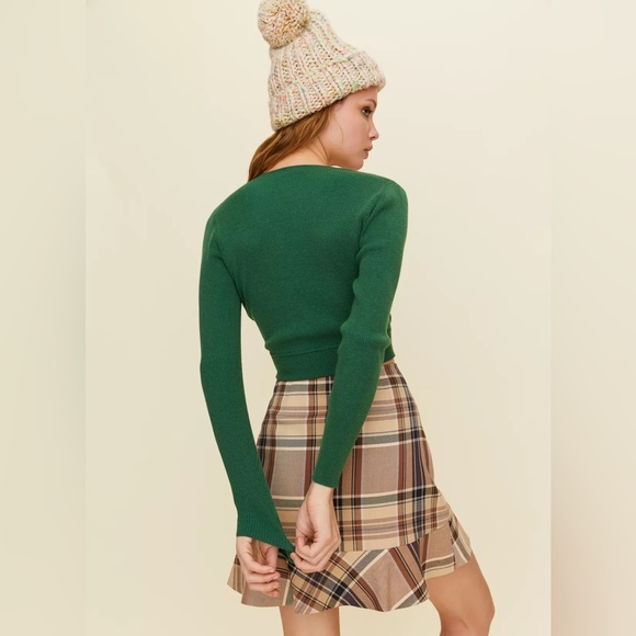 SOLDAritzia Little Moon blue Prunella Long Sleeve V-Neck Crop rib knit style top - Picture 13 of 13